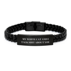Funny White Cat Gifts for Dad, Interlaced Leather Bracelet with My White Cat And I Talk Shit About You Quote - Gifts from Men, Men's Father's Day Unique Gifts - Image 1