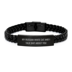 Funny Russian White Cat Gifts for Men, Women, Friends, Coworkers, Family - Gifts from Russian White Cat Lovers - My Cat Talk Shit About You Interlaced Leather Bracelet for Graduation Unique Gifts - Image 1