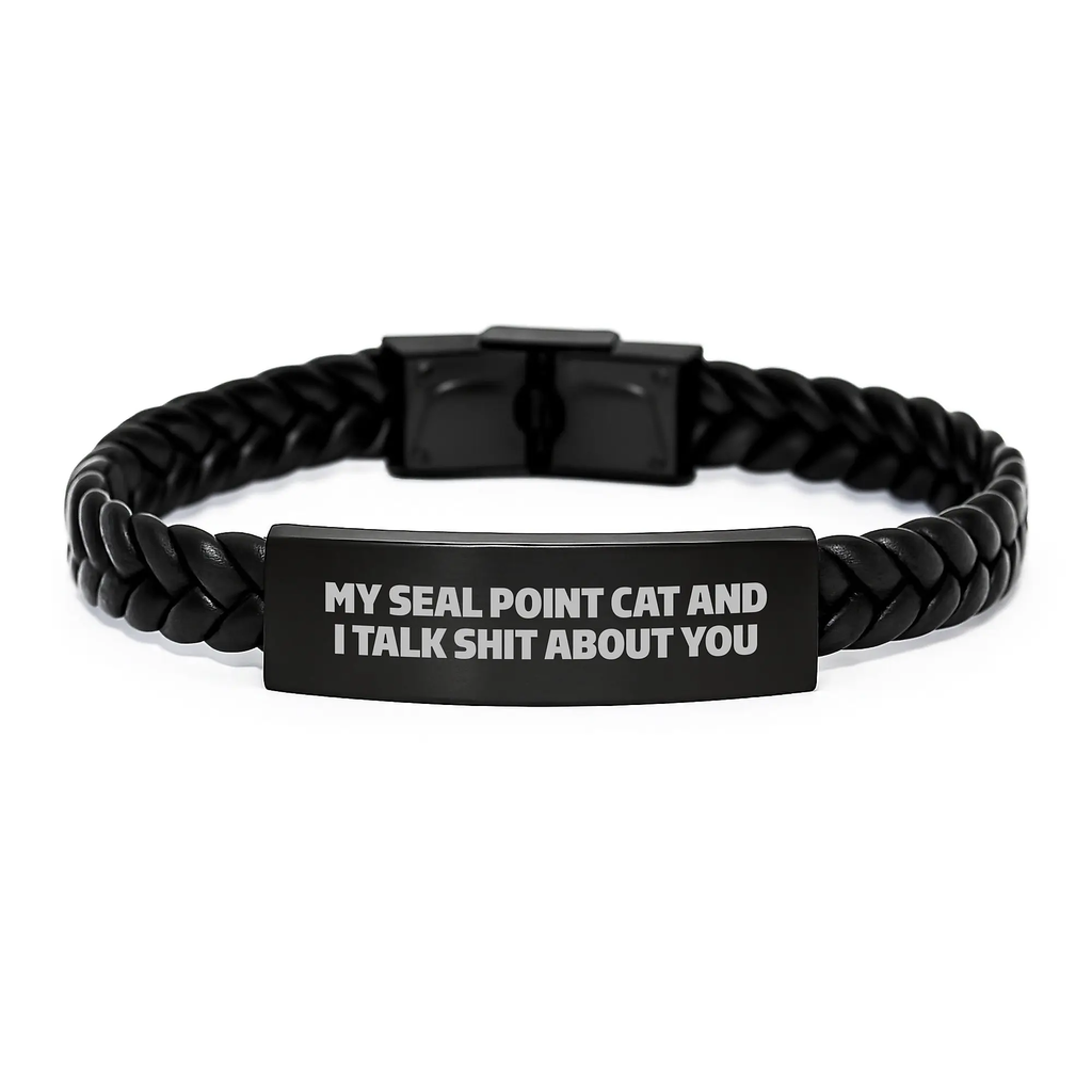 Funny Seal Point Cat Gifts from Friends for Seal Point Cat Lovers, Unique Interlaced Leather Bracelet, Graduation Unique Gifts for Men or Women - Image 1