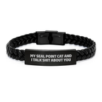 Funny Seal Point Cat Gifts from Friends for Seal Point Cat Lovers, Unique Interlaced Leather Bracelet, Graduation Unique Gifts for Men or Women - Image 1