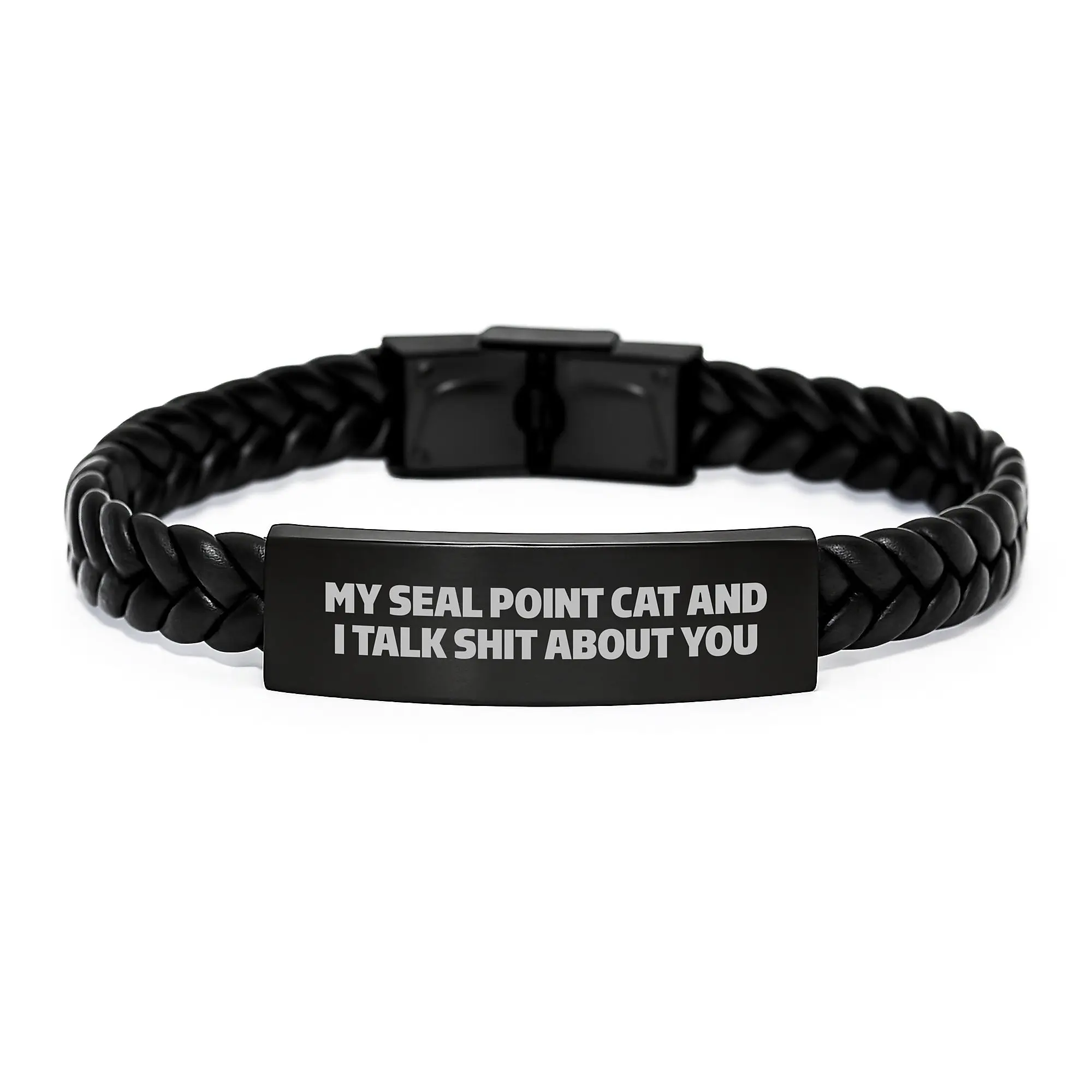 Funny Seal Point Cat Gifts from Friends for Seal Point Cat Lovers, Unique Interlaced Leather Bracelet, Graduation Unique Gifts for Men or Women - Image 1