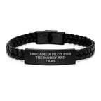 Pilot Inspired Interlaced Leather Bracelet - Funny Quote for Birthday Unique Gifts for Men Friends Family - Engraved Stainless Steel and PU Leather - Image 1