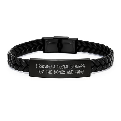 Funny Postal Worker Gifts from Friends, Birthday Unique Gifts for Postal Worker, Interlaced Leather Bracelet - Image 1
