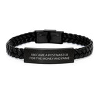 Christmas Unique Gifts for Men Postmaster - Funny Quote Interlaced Leather Bracelet, Gifts from Men to Postmaster, Stainless Steel and PU Leather