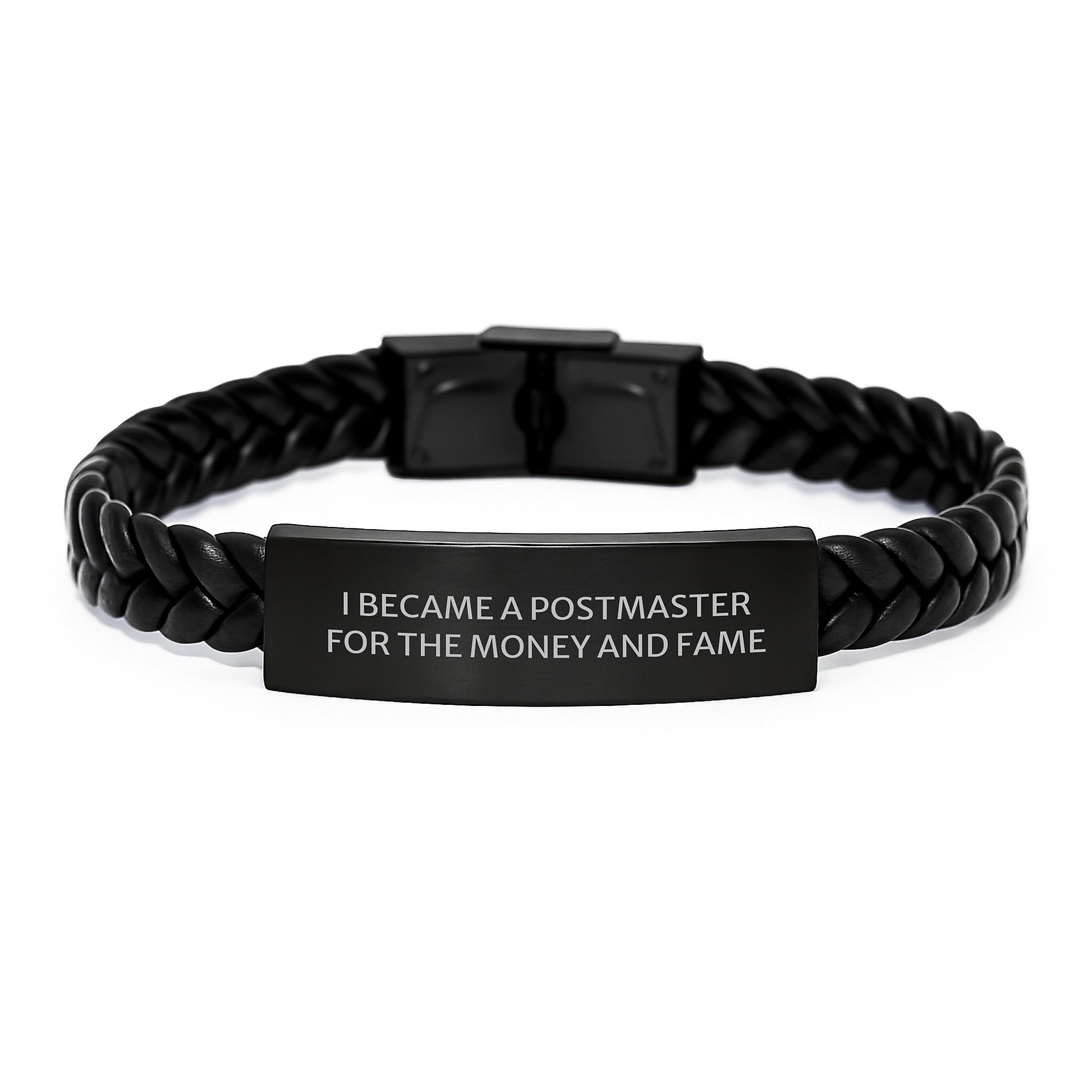 Christmas Unique Gifts for Men Postmaster - Funny Quote Interlaced Leather Bracelet, Gifts from Men to Postmaster, Stainless Steel and PU Leather - Image 1