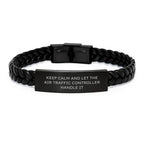 Funny Air Traffic Controller Quote Interlaced Leather Bracelte, Gifts from Friends or Family for Air Traffic Controller Graduation, 'Keep Calm And Let The Air Traffic Controller Handle It'