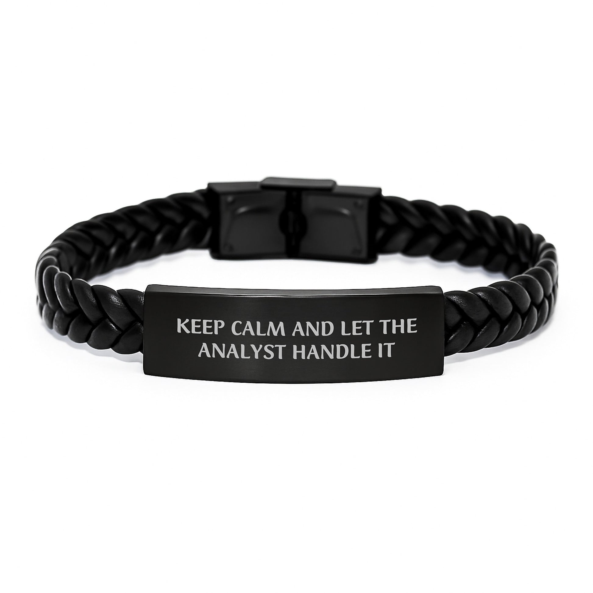 Funny Analyst Gifts, Keep Calm And Let The Analyst Handle It Interlaced Leather Bracelet, Birthday Unique Gifts from Friends to Analyst - Image 1