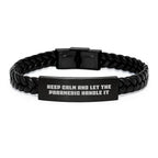 Funny Rescue Worker Gifts for Men, Christmas Unique Gifts from Friends, Interlaced Leather Bracelet for Rescue Workers with Keep Calm And Let The Rescue Worker Handle It Quote