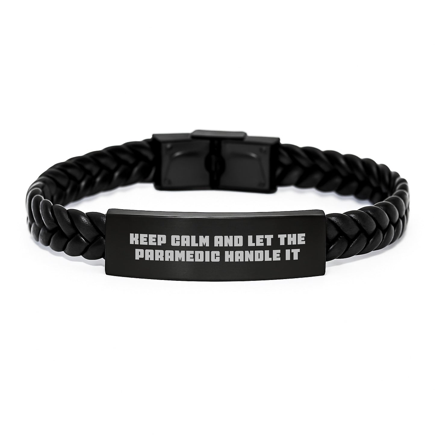 Funny Rescue Worker Gifts for Men, Christmas Unique Gifts from Friends, Interlaced Leather Bracelet for Rescue Workers with Keep Calm And Let The Rescue Worker Handle It Quote - Image 1
