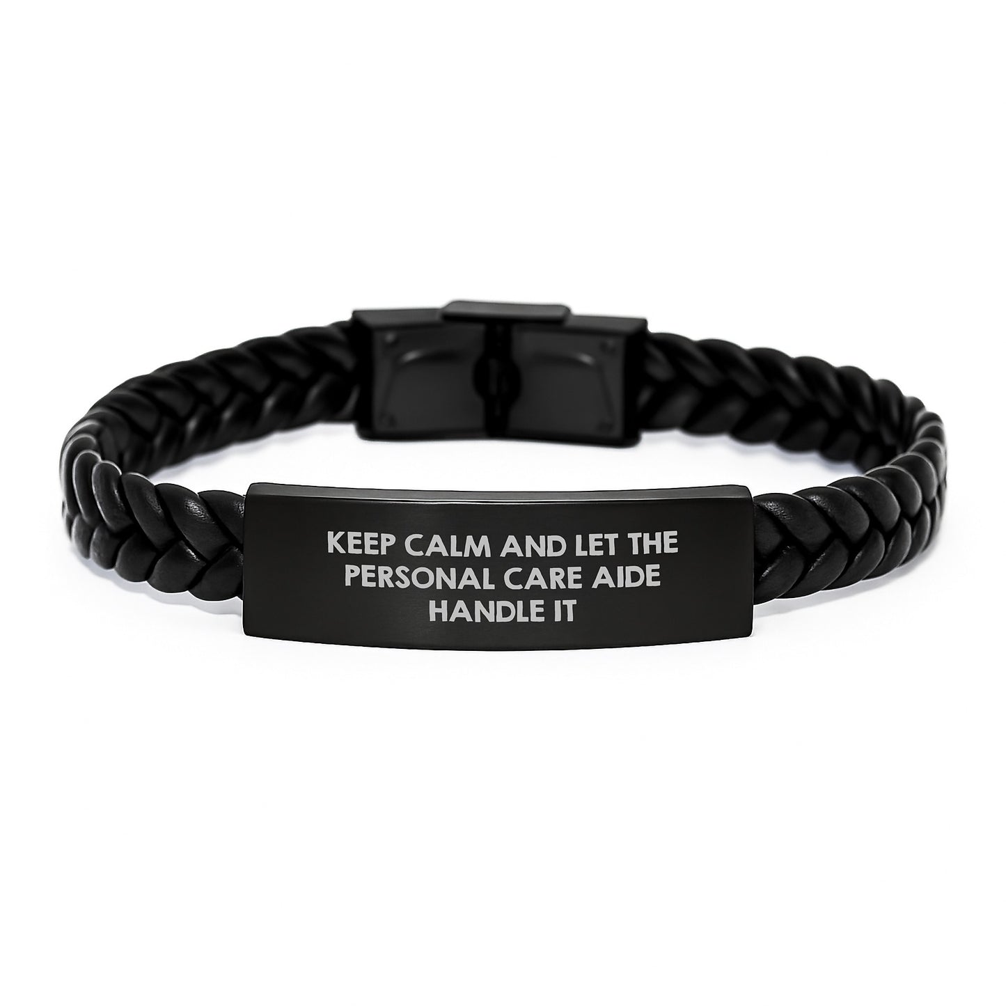 Personal Care Aide Inspired Interlaced Leather Bracelet Gifts from Men to Friends, Funny Keep Calm and Let Them Handle It Christmas Unique - Image 1