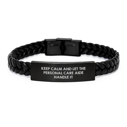 Personal Care Aide Inspired Interlaced Leather Bracelet Gifts from Men to Friends, Funny Keep Calm and Let Them Handle It Christmas Unique - Image 1