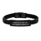 Funny Roofer Gifts for Men - Keep Calm Let Roofer Handle It Interlaced Leather Bracelet, Perfect Christmas Unique Gifts from Friends