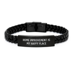 Gifts from Home Improvement Enthusiasts, Home Improvement Is My Happy Place Graduation Unique Gifts, Interlaced Leather Bracelet for Men and Women - Image 1