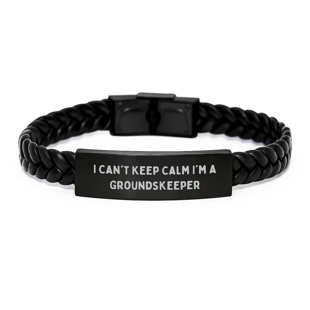 Funny groundskeeper Gifts from Men, Unique Christmas Unique Gifts for groundskeeper, Interlaced Leather Bracelet with Quote I Can't Keep Calm I'm A groundskeeper