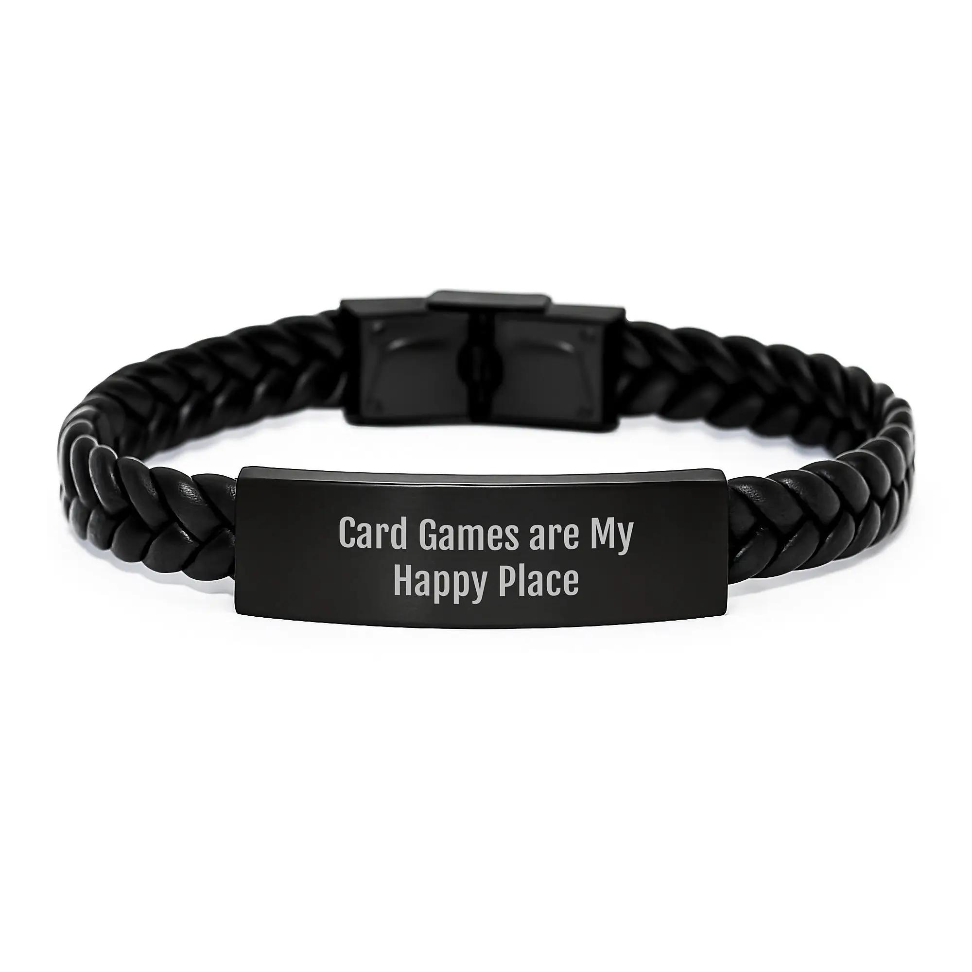 Gifts from Family and Friends for Card Games Enthusiasts, Inspirational Interlaced Leather Bracelet for Graduation Unique Gifts, Card Games Are My Happy Place Quote - Image 1