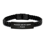 Graduation Unique Puzzles Gifts for Women, 'Puzzles Are My Happy Place' Interlaced Leather Bracelet, Gifts from Sisters - Image 1