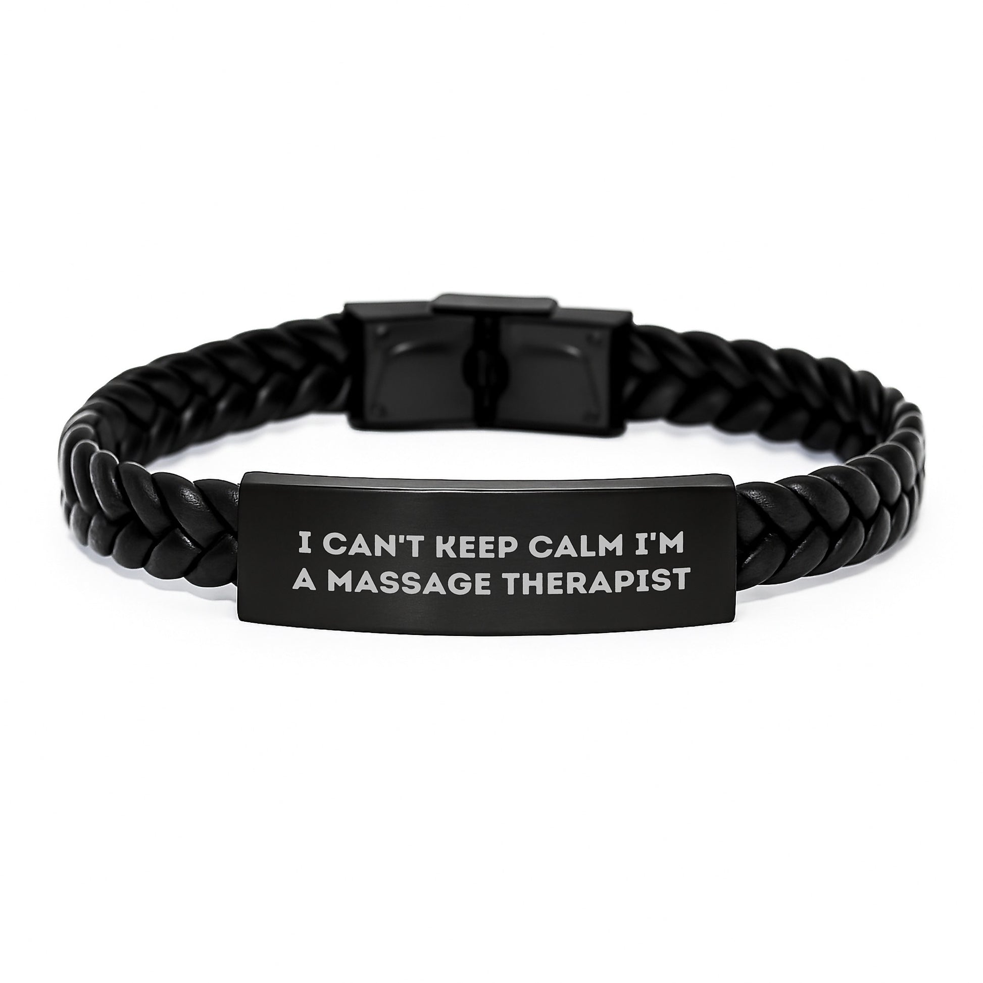 Funny 'I Can't Keep Calm I'm A Massage Therapist' Interlaced Leather Bracelet Gifts from Friends for Men Women Coworkers Family during Christmas Unique Occasions - Image 1