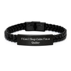 Quilter's Proud Interlaced Leather Birthday Unique Gift for Friends, 'I Can't Keep Calm I'm A Quilter' Funny Quote, Stainless Steel and PU Leather Combination, 7.87 inches Long