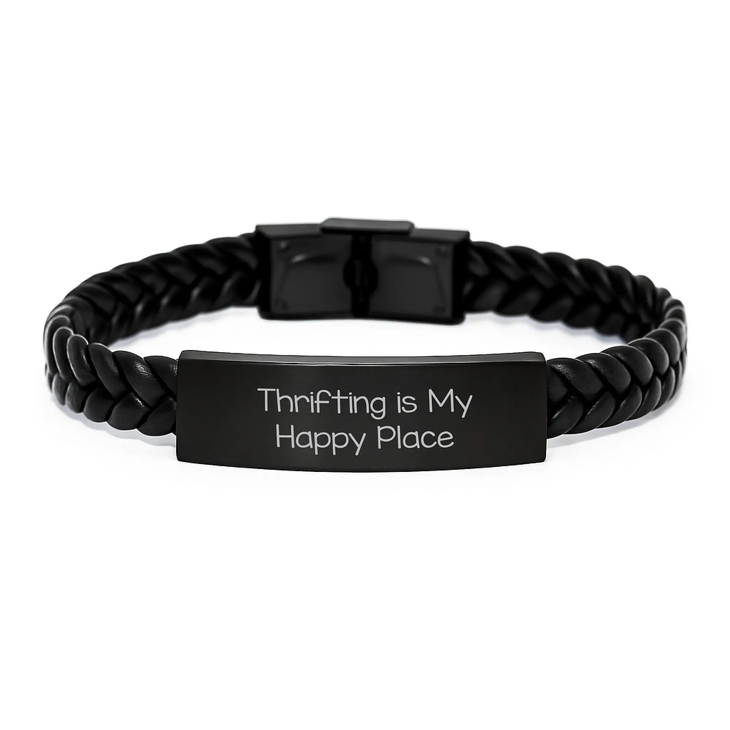 Thrifting Gifts for Women - Inspirational Interlaced Leather Bracelet, Gifts from Friends, Funny Quote, Graduation Unique Gifts, Thrifting Enthusiast, Leather Wrap Bracelet - Image 1