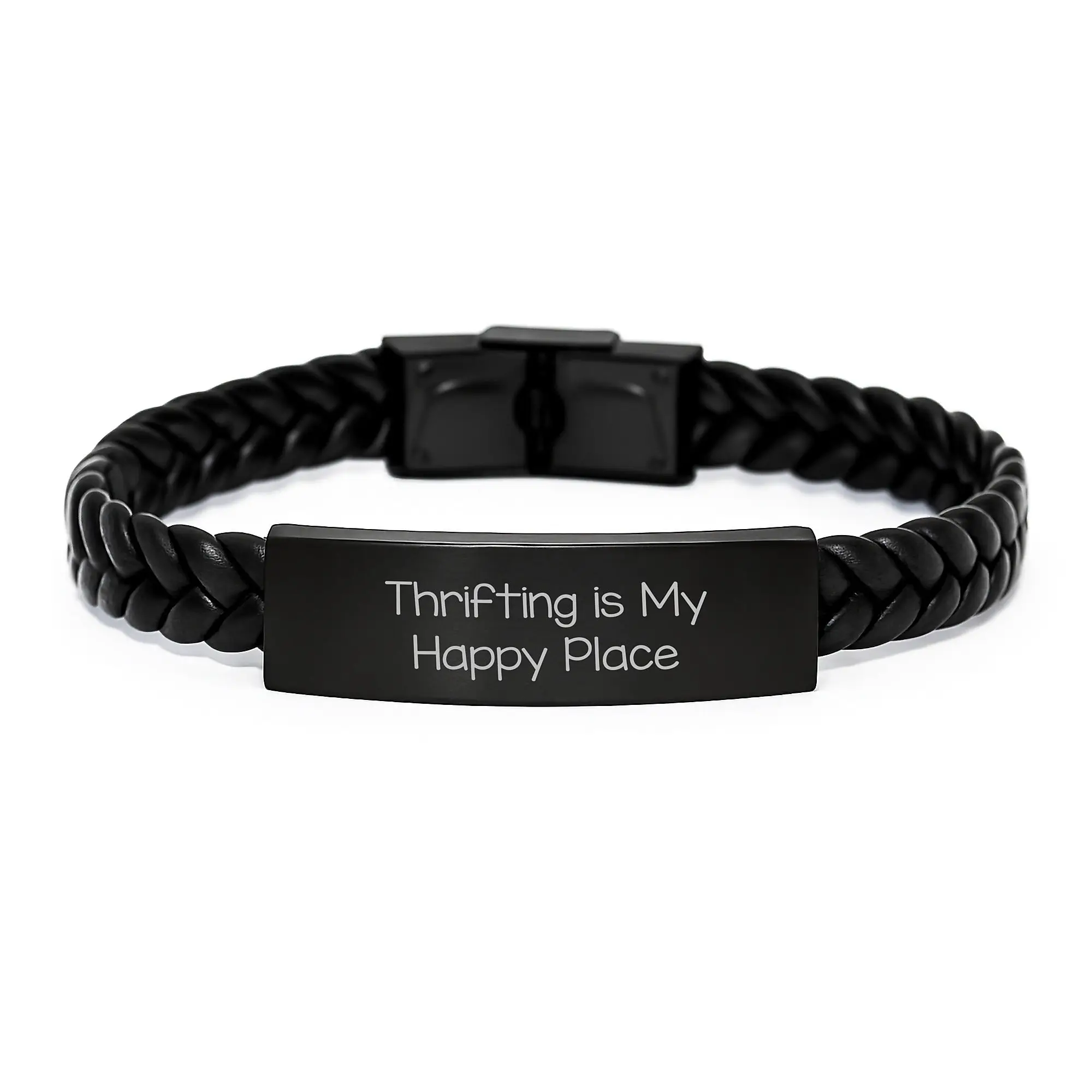 Thrifting Gifts for Women - Inspirational Interlaced Leather Bracelet, Gifts from Friends, Funny Quote, Graduation Unique Gifts, Thrifting Enthusiast, Leather Wrap Bracelet - Image 1