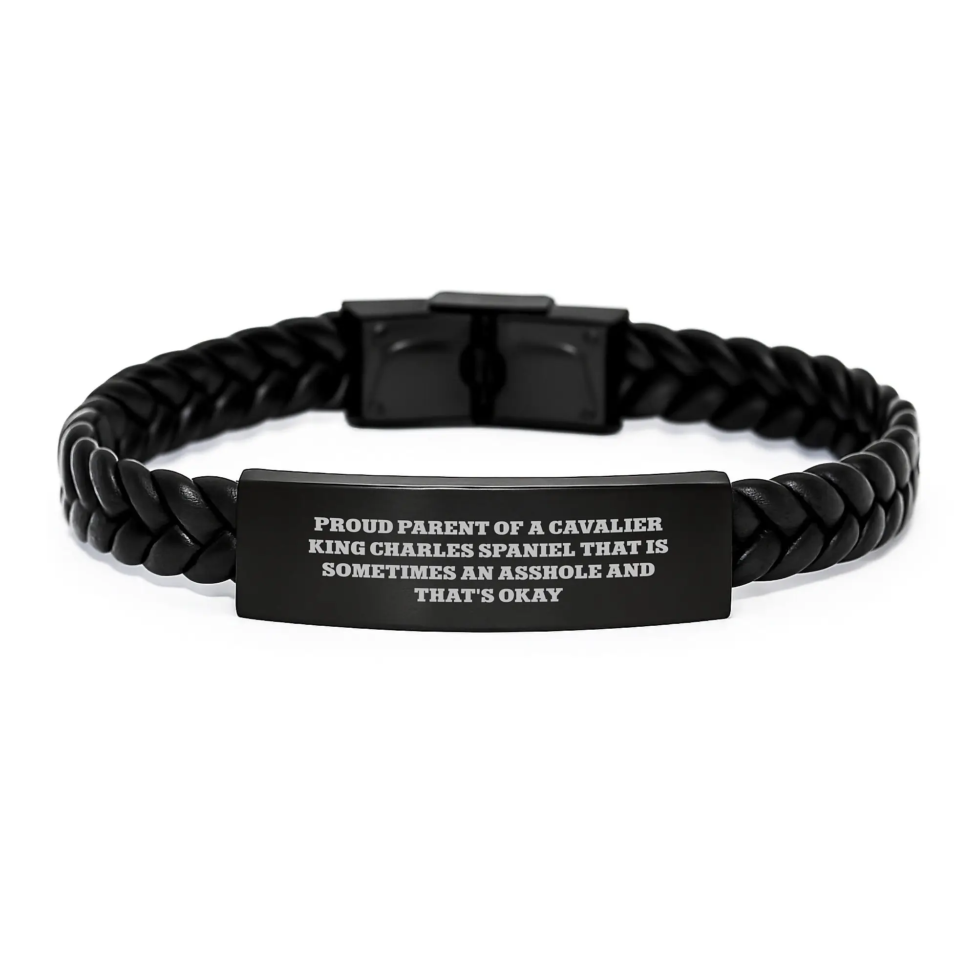 Funny Cavalier King Charles Spaniel Dog Gifts for Men, Women, Friends, Graduation Unique Presents from Family, Interlaced Leather Bracelet with Engraved Stainless Steel for Him or Her - Image 1