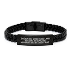 Gifts from Friends to Amazing Administrative Assistants, Inspirational Quote Interlaced Leather Bracelet for Birthday, Work Hard and Dream Big, 7.87 inches Stainless Steel and PU Leather Combo