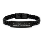 Inspirational Analyst Gifts, Interlaced Leather Bracelet for Men, Women, Friends - 'Dream Big, Work Hard, And Become An Amazing Analyst.' Gifts from Family, 'Become Amazing' Birthday Unique Gifts
