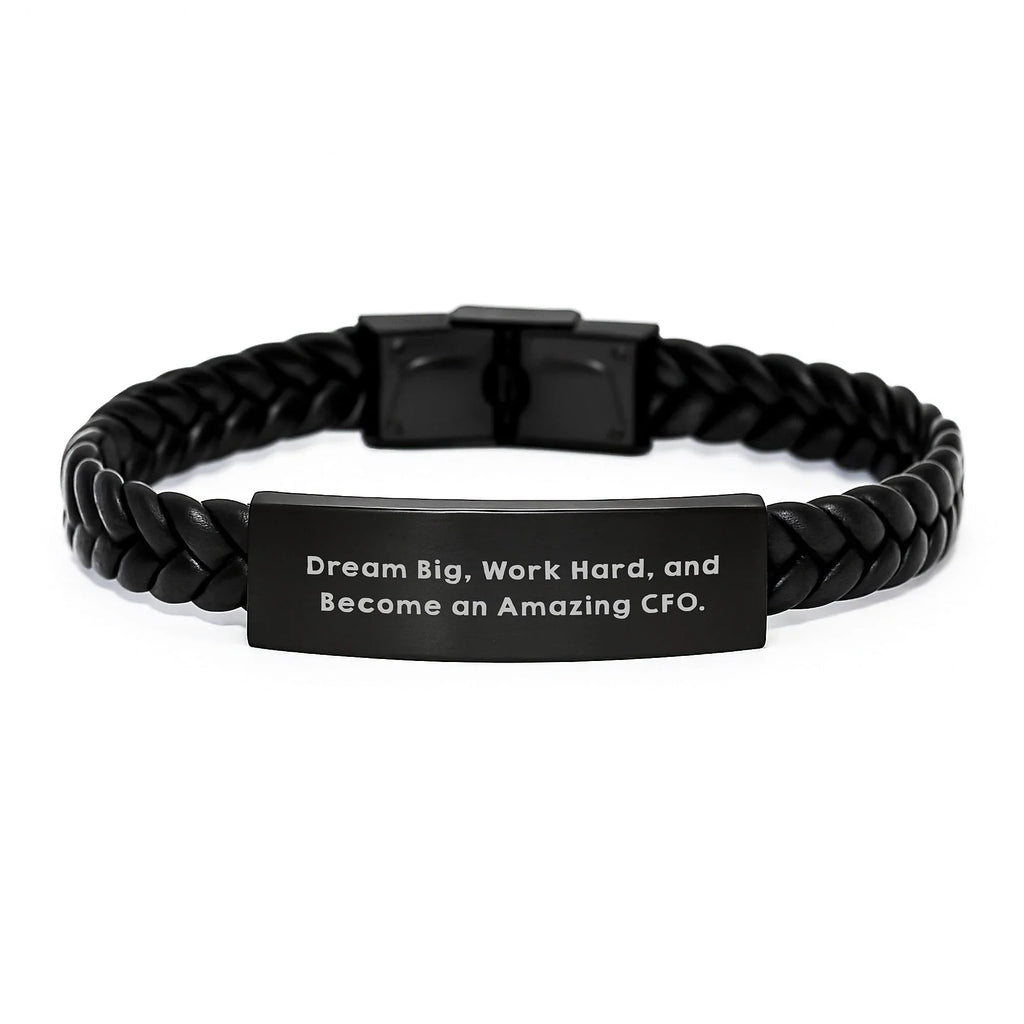 Dream Big CFO Gifts, Inspirational CFO Interlaced Leather Bracelet, Funny Quote, Christmas Unique Gifts from Friends to CFO