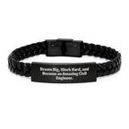 Dream Big Civil Engineer Engraved Leather Bracelet Gifts from Men to Civil Engineer Friends - Inspirational Christmas Unique Gifts