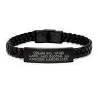 Inspiring Hairdresser Birthday Unique Gifts from Friends to Amazing Hairdressers - Interlaced Leather Wristband, Dream Big, Work Hard, And Become An Amazing Hairdresser.