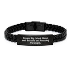 Paralegal Inspired Interlaced Leather Bracelet, Funny Quote 'Dream Big, Work Hard, And Become An Amazing Paralegal.' from Friends, Coworkers