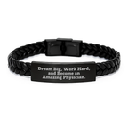 Inspirational Quote Interlaced Leather Bracelet Gifts for Physician Birthday Men, Gift from Friends, Family, Coworkers - Image 1