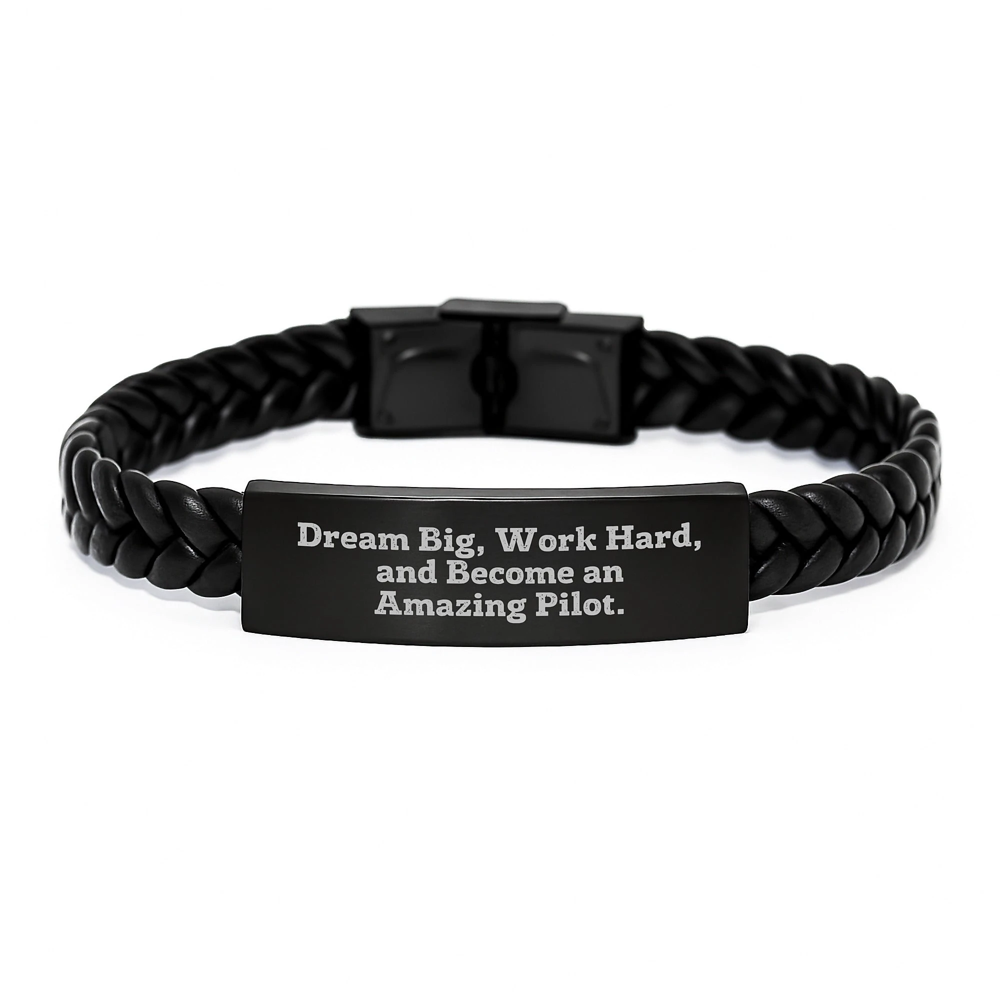 Pilot's Dream Big Gift, Work Hard Interlaced Leather Bracelet for Him, Valentine's Unique Gifts from Lover to Amazing Pilot