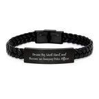 Police Officer Inspirational Interlaced Leather Bracelet, Gifts from Men to Police Officer, Birthday Unique Gifts for Him, Work Hard and Dream Big, Stainless Steel and PU Leather Combination