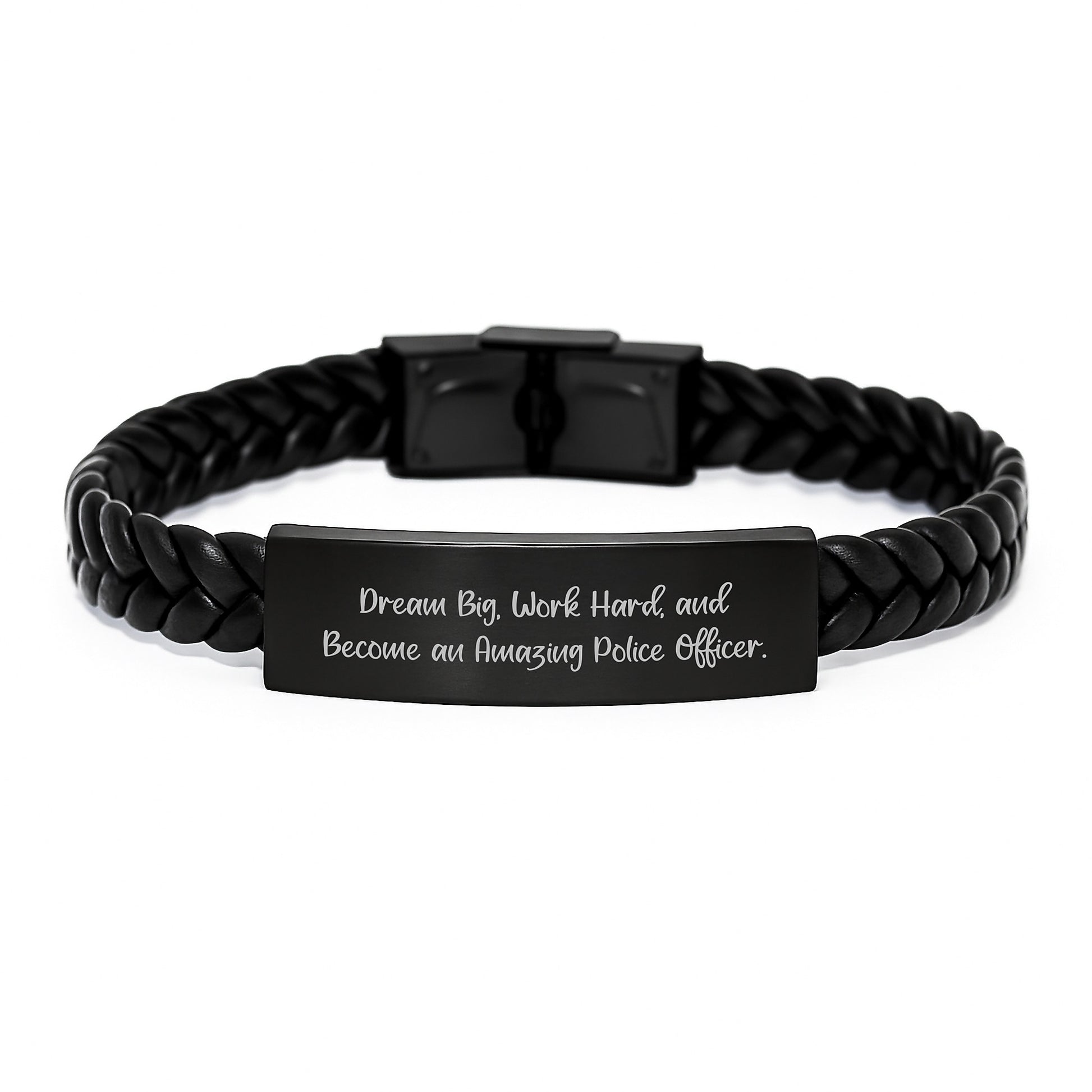 Police Officer Inspirational Interlaced Leather Bracelet, Gifts from Men to Police Officer, Birthday Unique Gifts for Him, Work Hard and Dream Big, Stainless Steel and PU Leather Combination - Image 1