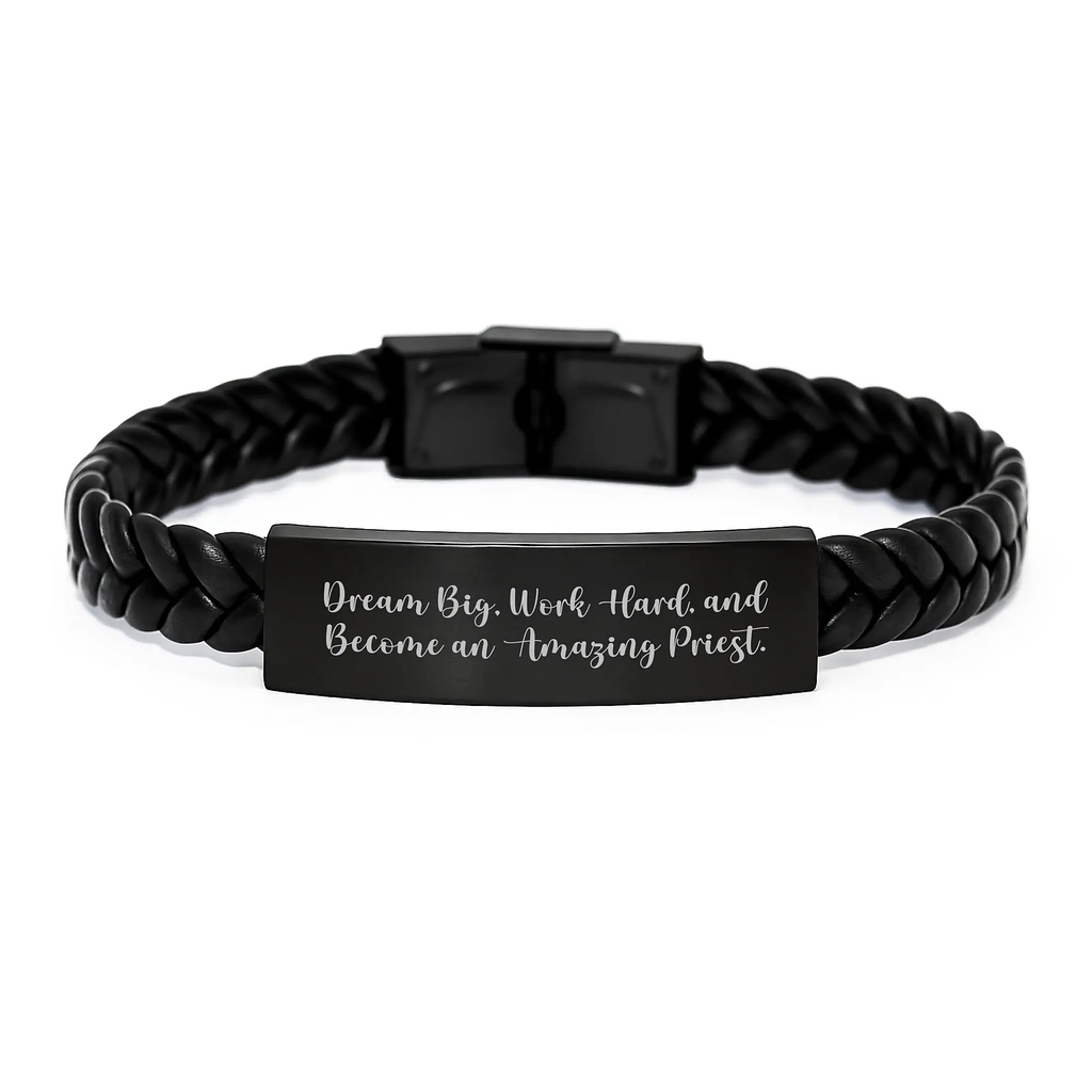 Inspirational Priest Gifts for Men, Funny Interlaced Leather Bracelet with Stainless Steel, Gift Ideas for Birthday Unique Gifts from Family to Priest - Image 1