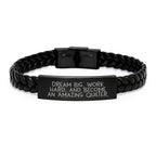 Funny Quilter Gifts from Friends, Unique Interlaced Leather Bracelet for Quilter, Dream Big Work Hard