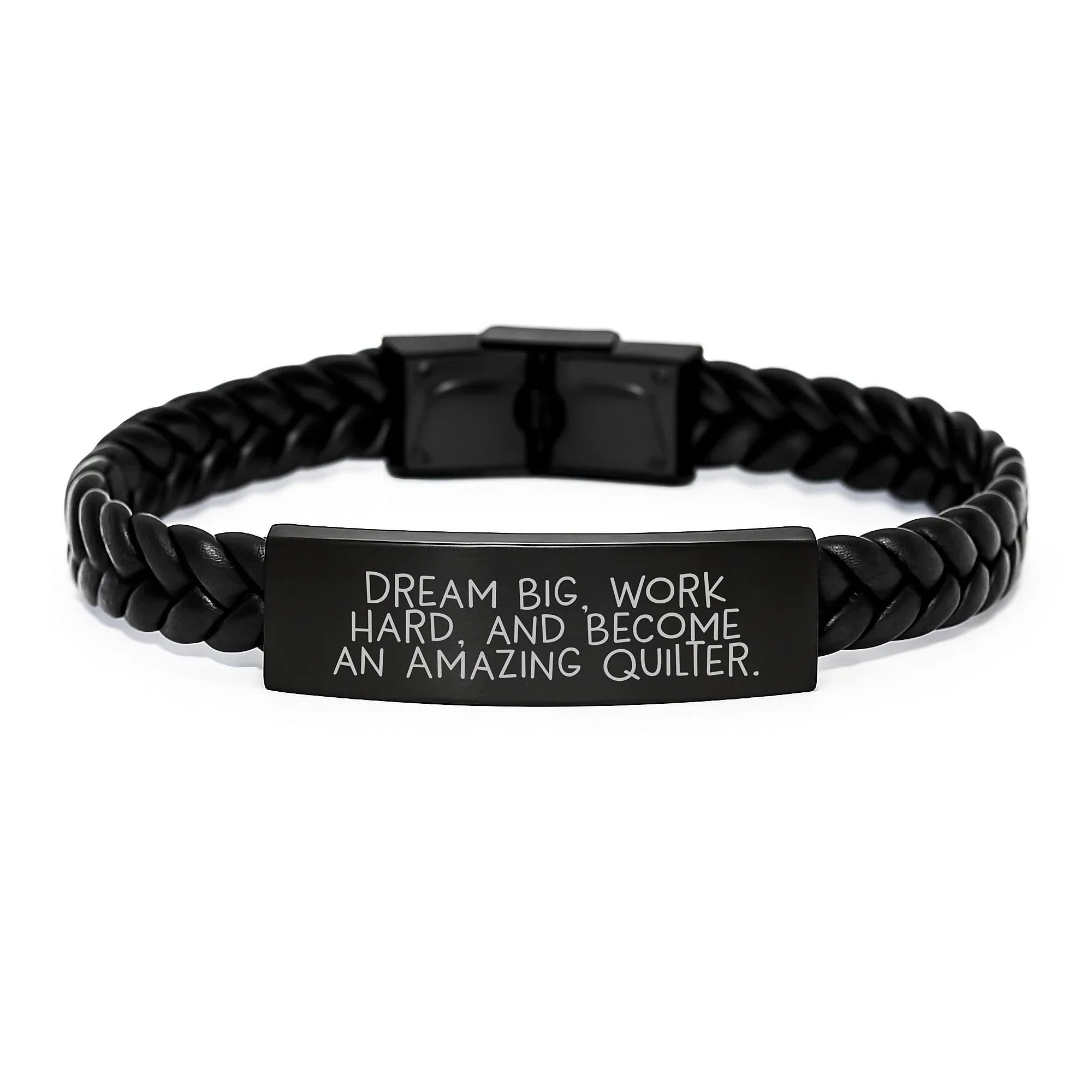 Funny Quilter Gifts from Friends, Unique Interlaced Leather Bracelet for Quilter, Dream Big Work Hard