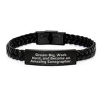 Dream Big Sonographer Gifts, Inspirational Interlaced Leather Bracelet - Gifts for Sonographer, Men, and Women - Christmas Unique Ideas, Gifts from Friends, Family, and Coworkers