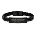 Inspirational Vice President Gifts for Men Women Friends and Family from Men, Interlaced Leather Bracelet, 'Dream Big Work Hard And Become An Amazing Vice President.'