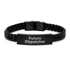 Funny Future Dispatcher Inspirational Quote Engraved Interlaced Leather Bracelet Gifts from Men, Christmas Unique Gifts for Dispatcher Friends, Stainless Steel and PU Leather Cufflink