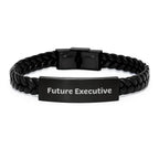 Executive Quotes Funny Gift from Friends for Future Executives, Interlaced Leather Bracelet Christmas Unique Gifts for Men