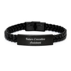 Funny Future Executive Assistant Gifts from Men, Interlaced Leather Bracelet with Engraved Stainless Steel, Christmas Unique Presents for Executive Assistant