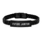 Funny Quote Janitor Christmas Unique Gifts from Friends Interlaced Leather Bracelet for Janitor Men