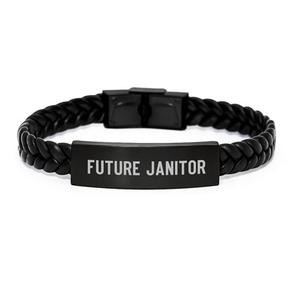 Funny Quote Janitor Christmas Unique Gifts from Friends Interlaced Leather Bracelet for Janitor Men - Image 1