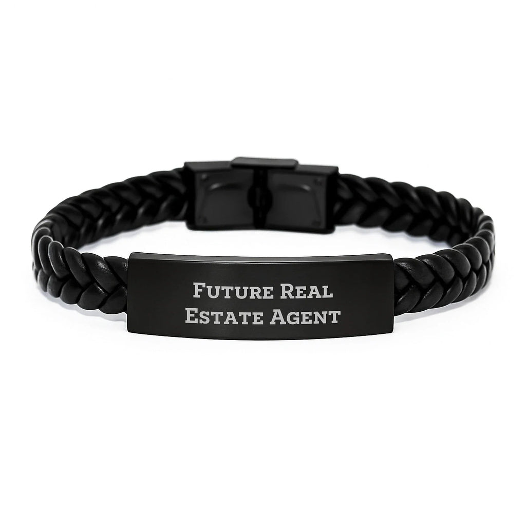 Funny Real Estate Agent Gifts for Men - Interlaced Leather Bracelet with Stainless Steel, PU Leather, and Inspirational Quote - Gifts from Friends, Coworkers or Family at Christmas