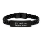 Funny Real Estate Agent Gifts for Men - Interlaced Leather Bracelet with Stainless Steel, PU Leather, and Inspirational Quote - Gifts from Friends, Coworkers or Family at Christmas