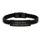 Gifts from Friends to Future Real Estate Investors, Real Estate Investor Interlaced Leather Birthday Unique Gifts, Funny Quote Real Estate Investor Stainless Steel Leather Wrap