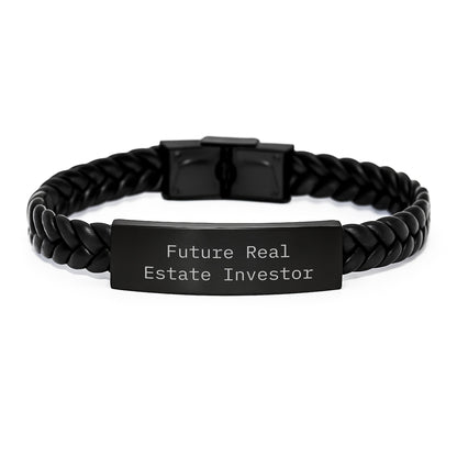Gifts from Friends to Future Real Estate Investors, Real Estate Investor Interlaced Leather Birthday Unique Gifts, Funny Quote Real Estate Investor Stainless Steel Leather Wrap - Image 1