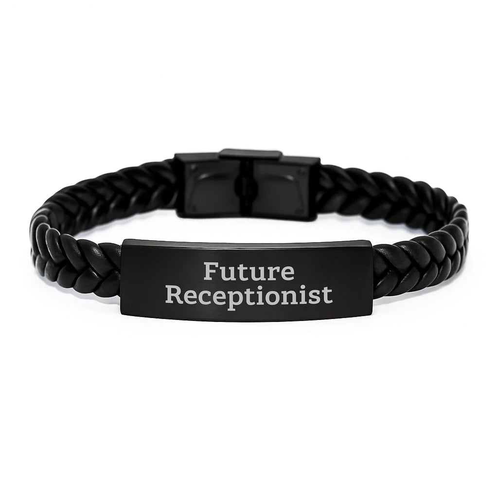 Funny Future Receptionist Gifts from Friends, Men, Women or Coworkers - Inspirational Interlaced Leather Bracelet for Receptionist, Receptionist Christmas Unique Gifts